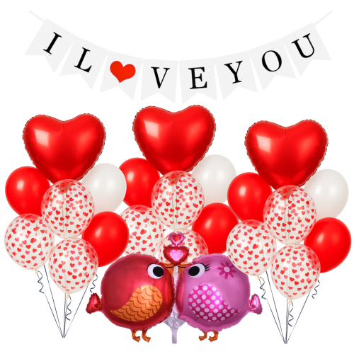 Zestaw balonów Walentynki Zakochani Serca Baner I LOVE YOU Balony dekoracje