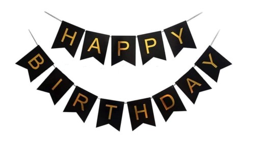 baner Happy Birthday czarny girlanda