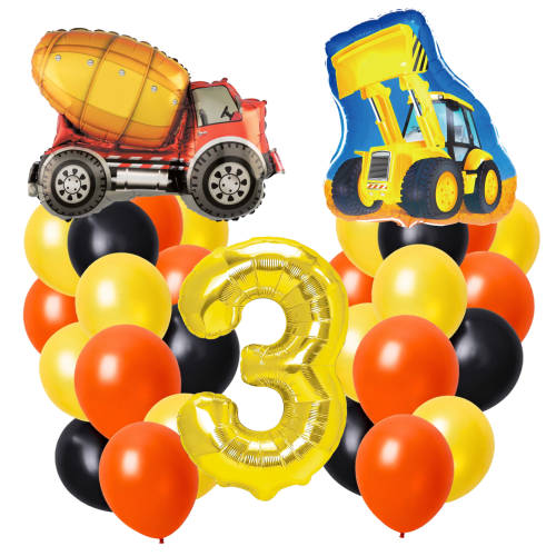 Zestaw balonów budowlanych Ciężarówka Koparka z cyfrą 0-9