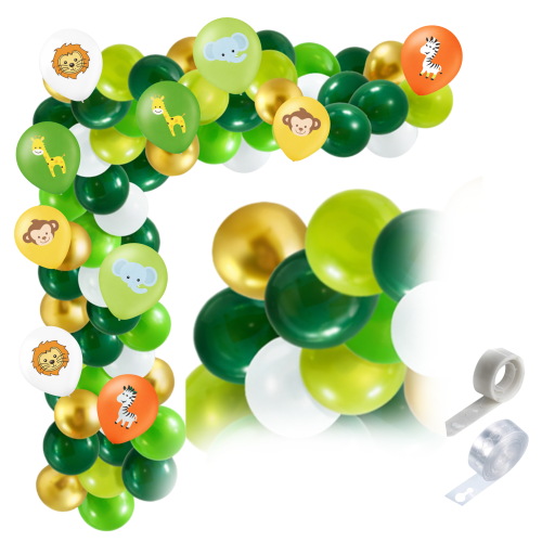BALONY SAFARI Roczek Zestaw Girlanda balonowa Zoo zielona Tygrys Lew taśma.png