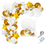 Girlanda balonowa KOMUNIA święta Chrzest biało złota zestaw taśma kropki