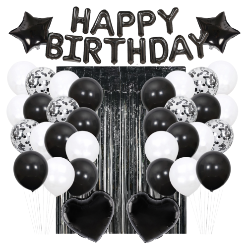 Zestaw balonów na urodziny CZARNE Napis Happy Birthday kurtyna 100x200cm.png