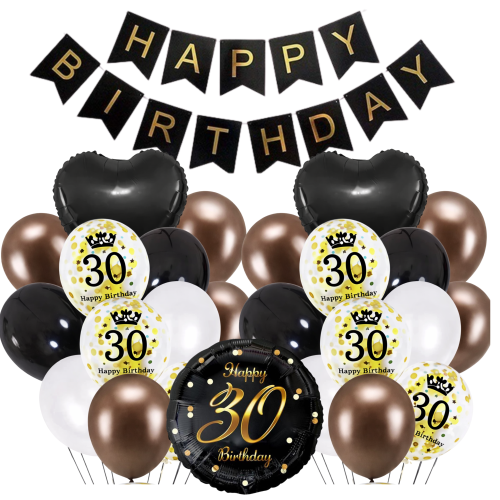 Zestaw balonów na 30 urodziny Baner Happy Birthday serca balony 30stka hel