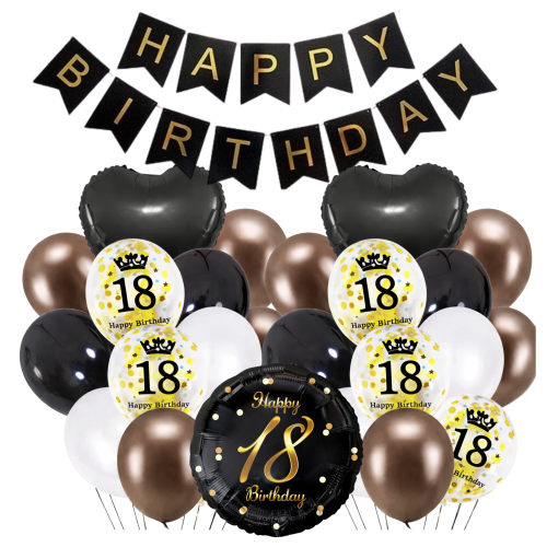 Zestaw balonów na 18 urodziny Baner Happy Birthday serca balony 18stka hel.png