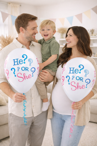 Balony lateksowe He or She na Gender Reveal Party 11 cali 5 szt  inspiracja na baby shower ujawnienie płci gender reveal party boy or girl.png