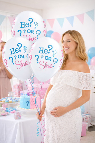 Balony lateksowe He or She na Gender Reveal Party 11 cali 5 szt  inspiracja na baby shower ujawnienie płci gender reveal party boy or girl.png