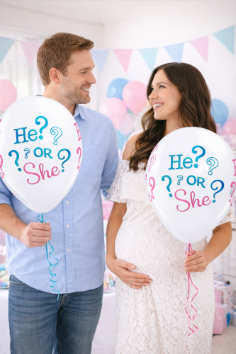 Balony lateksowe He or She na Gender Reveal Party 11 cali 5 szt  inspiracja na baby shower ujawnienie płci gender reveal party boy or girl.png