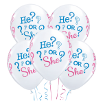 Balony lateksowe He or She na Gender Reveal Party 11 cali 5 szt