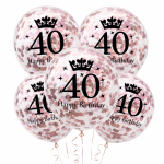 Balony lateksowe z konfetti rose gold na 40stkę 5 szt