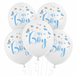 Balony lateksowe białe z nadrukiem It's a Boy Baby 12 cali 5 szt