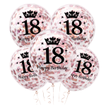 Balony lateksowe z konfetti rose gold na 18stkę 5 szt