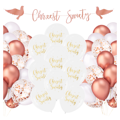 Zestaw balonów na Chrzest Święty Dziewczynki Baner Rose gold balony 43 szt.png
