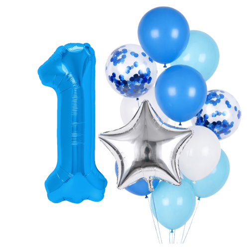Zestaw balonów ROCZEK chłopca cyfra 1 100cm hel Balony niebieskie Urodziny.png