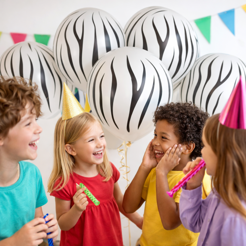 Balony lateksowe białe w czarne paski Zebra 5 szt 12 cali