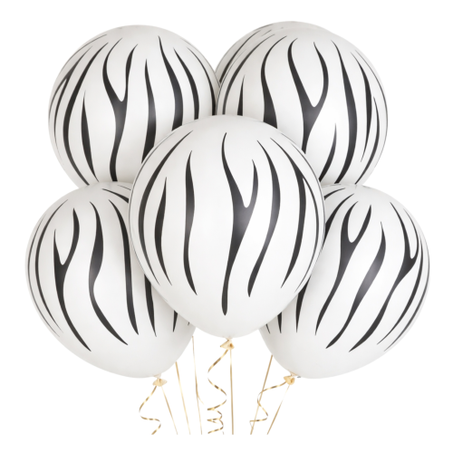 Balony lateksowe białe w czarne paski Zebra 5 szt 12 cali.png