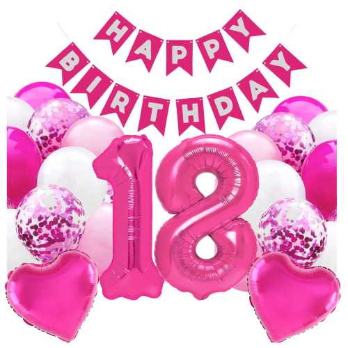 Balony fuksja na urodziny cyfry 0-9 100cm Baner Happy Birthday serca HEL