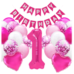 Zestaw balonów na Urodziny cyfra 100cm 0-9 Roczek fuksja Baner Birthday hel