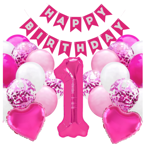 Zestaw balonów na Urodziny cyfra 100cm 0-9 Roczek fuksja Baner Birthday hel .png