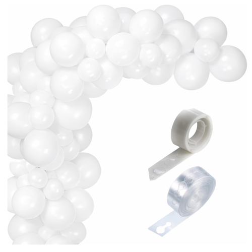 Girlanda balonowa biała Komunia Święta Chrzest Ślub zestaw balonów taśma.png