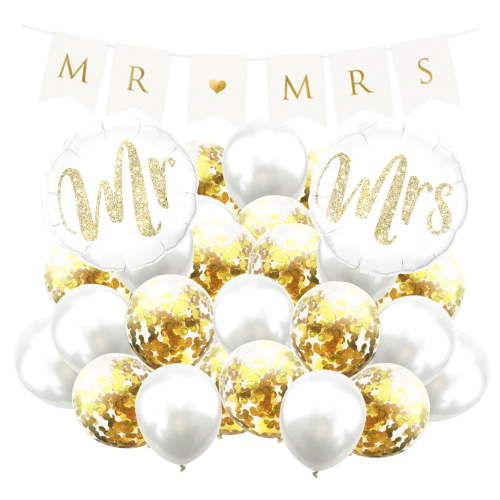 Balony WESELE Rocznica ślubu 33 sztuki Baner Mr Mrs zestaw balonów dekoracje.png