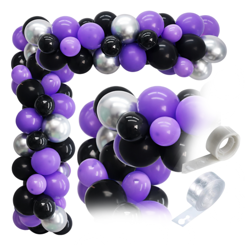 Girlanda balonowa fioletowo czarna otwarcie taśma Wednesday Addams .png