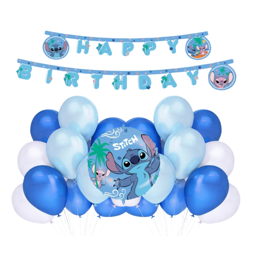 BALONY Stitch Baner Happy Birthday Zestaw balonów niebieskich Urodziny.png