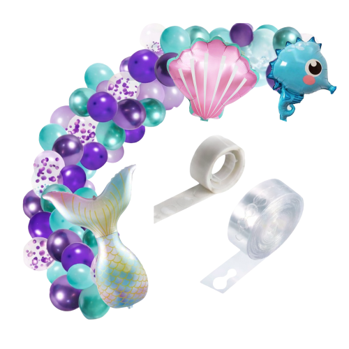 Girlanda balonowa MORSKIE urodziny Ocean Party Roczek Syrenka małża Konik.png