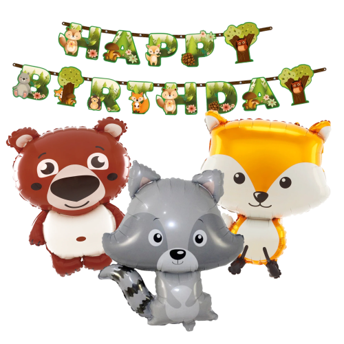 Zestaw balonów na Urodziny Leśne jesień Balony zwierzątka Miś lis szop.png
