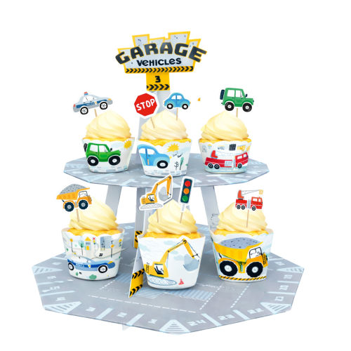 Papilotki na muffinki zestaw toppery Patera AUTA Urodziny Chłopca Budowa