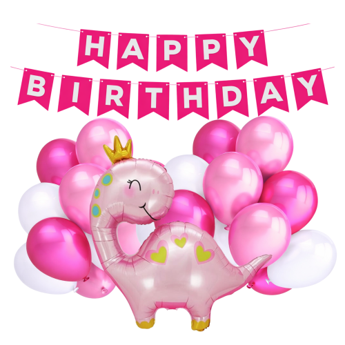 Balony dla dziewczynki DINOZAUR stegozaur na urodziny Baner Happy Birthday.png