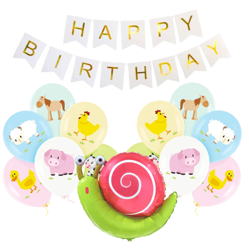 Zestaw Balonów Urodziny Zwierzątka domowe FARMA ślimak Girlanda ROCZEK HEL.png