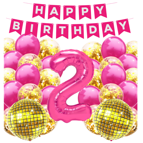 BALONY DLA DZIEWCZYNKI urodziny Roczek DISCO Zestaw balonów fuksja MOCNE.png