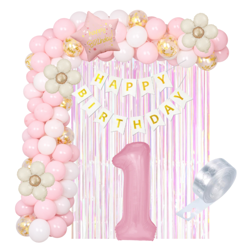 Balony urodzinowe Cyfra różowa 100cm 0-9 girlanda balonowa taśma Roczek