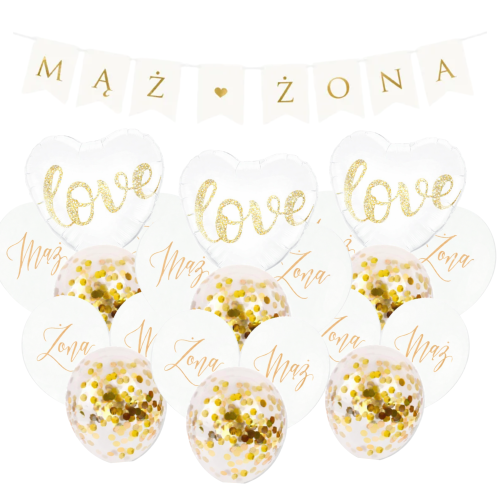 Balony Rocznica ślubu wesele BANER MĄŻ ŻONA girlanda serce love panieński.png