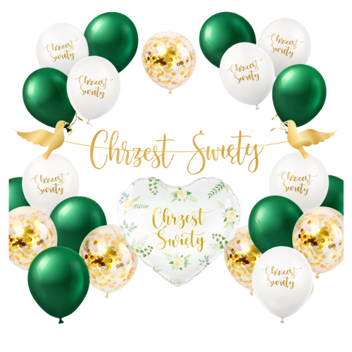Zestaw dekoracji na Chrzest święty BALONY baner złoty Girlanda serce HEL.png