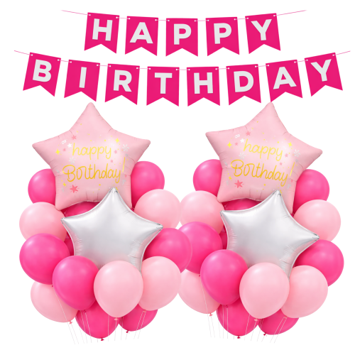 Balony urodzinowe ROCZEK Dziewczynki zestaw balonów Baner Happy Birthday HEL.png