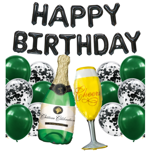 Zestaw balonów urodziny NAPIS HAPPY BIRTHDAY butelkowa zieleń Kieliszek.png