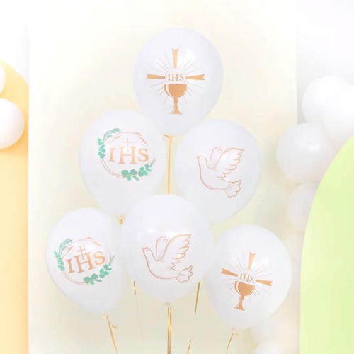 Balony biodegradowalne Komunia 12cali 6szt. zestaw123.jpg