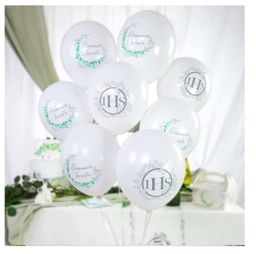 Balony komunijne biodegradowalne biało-srebrne 12cali 6szt. zestaw.jpg