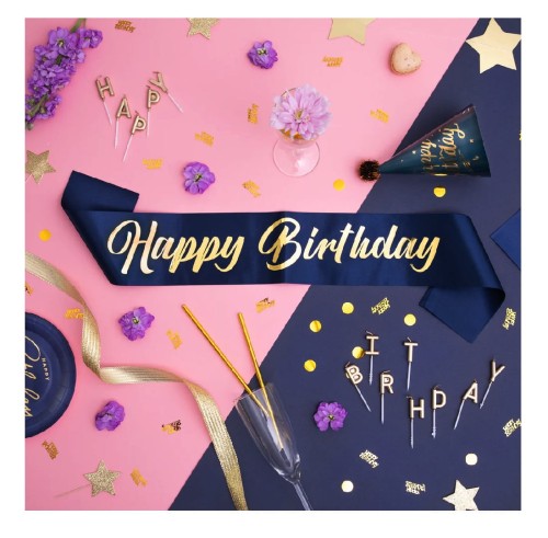 Szarfa urodzinowa Happy Birthday granatowo-złota 10x160cm11.jpg