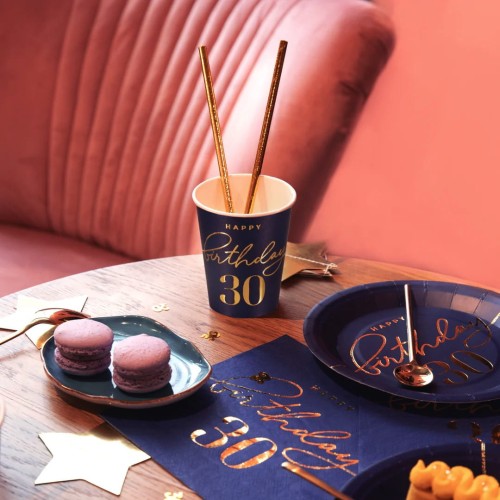Serwetki Happy Birthday 30 granatowe 10szt. kubki talerzyki.jpg