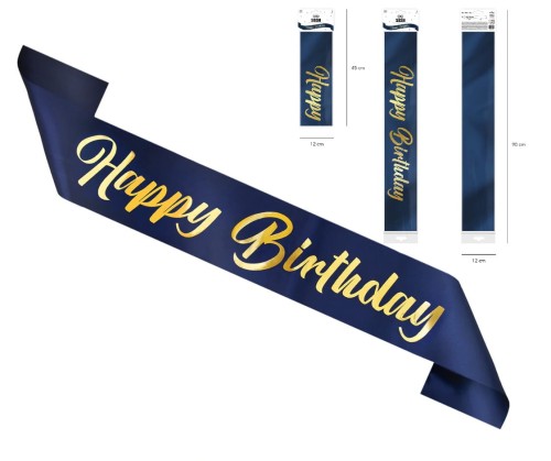 Szarfa urodzinowa Happy Birthday granatowo-złota 10x160cm111.jpg
