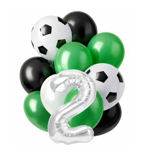Zestaw balonów PIŁKARZ cyfra srebrna 0-9 DOWOLNA balony zielone piłkarskie.png