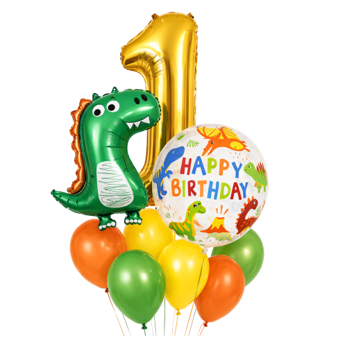 Balony na Roczek DINOZAUR urodzinowe zestaw BUKIET NA HEL duża cyfra 100cm