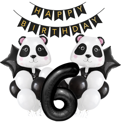 Balony Urodzinowe Panda Zestaw Cyfra 0-9 DOWOLNA 100 cm HEL Baner Girlanda