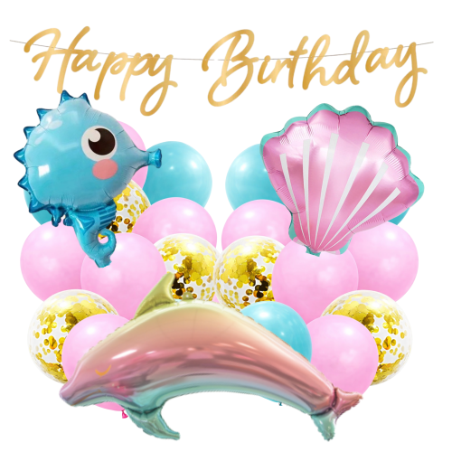 Zestaw balonów Urodziny dziewczynki Delfin Morskie Baner Happy Birthday