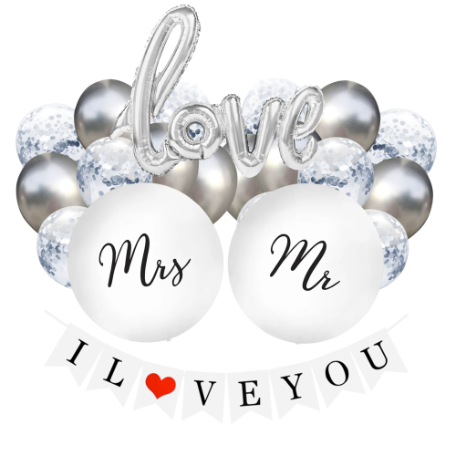 Zestaw balonów Wesele Rocznicę Ślubu Srebrne Gody Baner I LOVE YOU napis