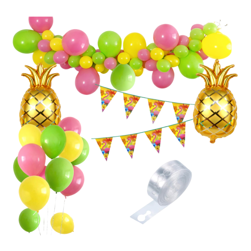 Girlanda balonowa Tropikalna Hawajska Zestaw 62 el flagi Ananasy taśma 5m.png