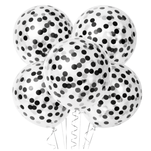 Balony z konfetti czarnym 5 sztuk 30cm Zestaw balonów lateksowych 18stka hel