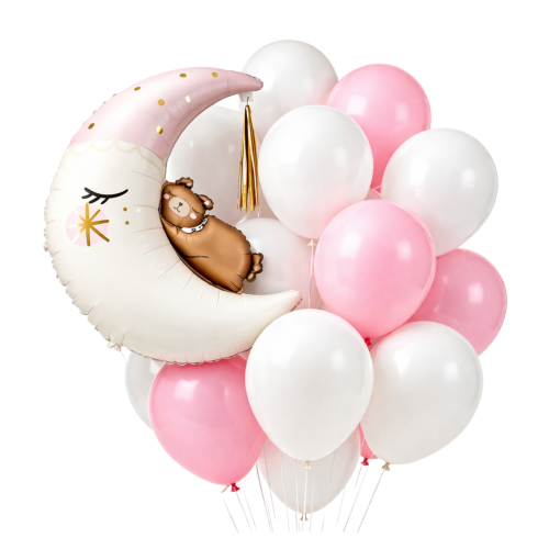 Balony Różowe Powitanie w Domu Witaj Dziewczynka Córka Baby Girl Księżyc